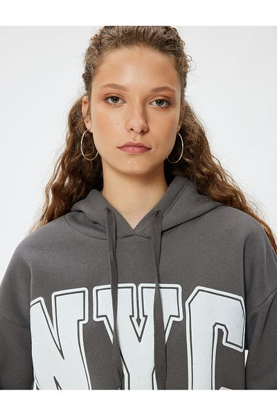 Koton College Printed Oversize Hooded Sweatshirt