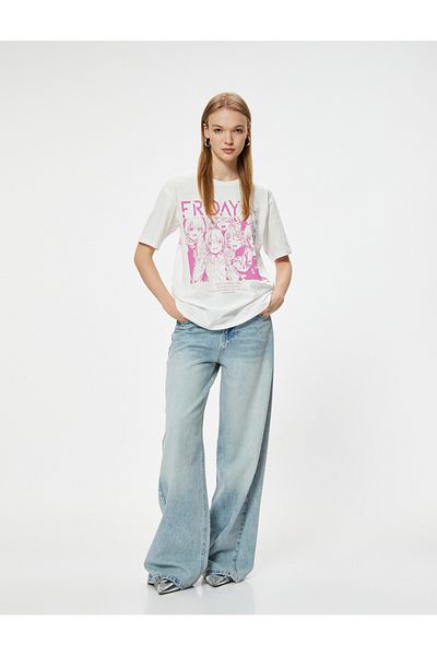 Koton Βαμβακερό T-Shirt Anime - με στάμπα στην πλάτη, κοντό μανίκι, λαιμόκοψη, Relax Fit