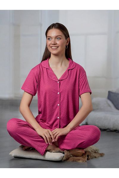 Sude Polka Dot Front Buttoned Pajama Set - Bamboo