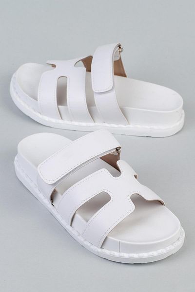ShoeTek Papuci de damă Isodora din piele albă - cataramă cu bandă