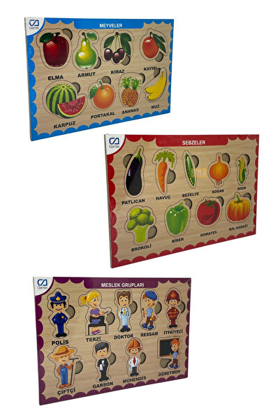 CA Games 3'lü Set Meyve-Sebze-Meslek 29.5x19.5cm Eğitici-Öğretici Sağlıklı Ah...