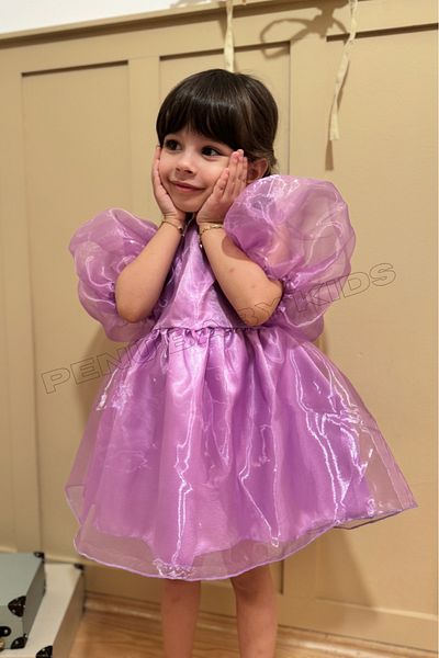 penu baby kids Rochie pentru fetiță cu mânecă cu balon Janjan, liliac strălucitor - strălucitor