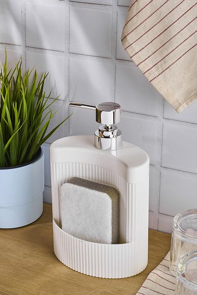 Perotti Montana White Acrylic Kitchen Oval Liquid Soap Dispenser with Sponge Chamber Mix 540ml