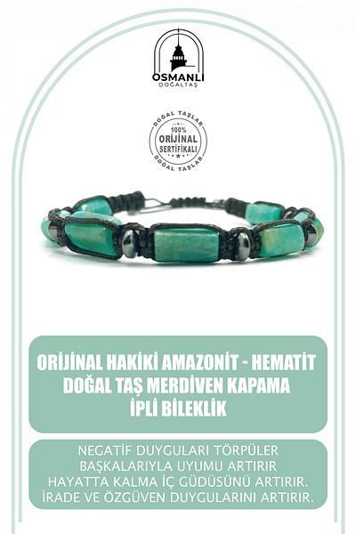 OSMANLI DOĞAL TAŞ Original Genuine Amazonite - Hematite Natural Stone Ladder Closure String bracelet
