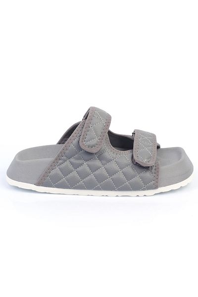 ShoeTek Papuci de damă din piele gri Uldvinya - model dublu matlasat