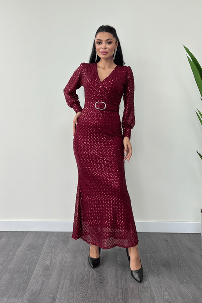 giyimmasalı Šaty s kostkovaným flitrovým límečkem s dvojitým límcem - klareto...