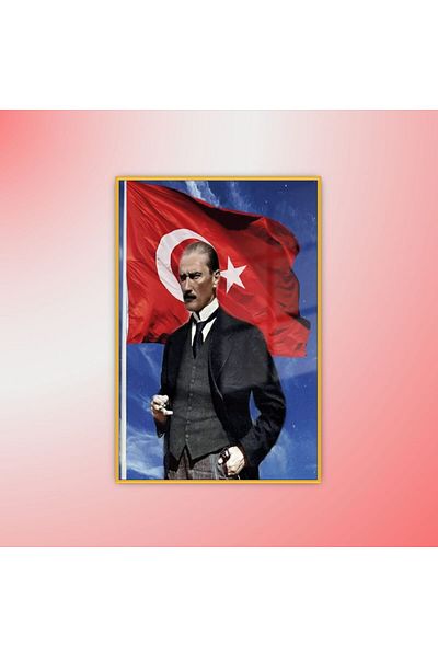 GAAGART Τραπέζι από σκληρυμένο γυαλί με μεταλλικό πλαίσιο Τουρκική σημαία και Kemal Ataturk