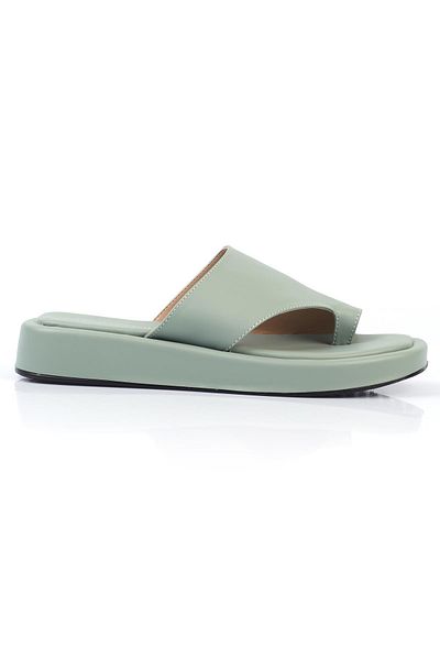 ShoeTek Mint Green Marivya Women's Leather Slippers - Flip Flops
