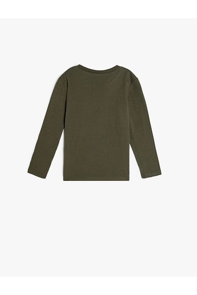 Koton Cotton Long Sleeve Dinosaur T-Shirt - Crew Neck