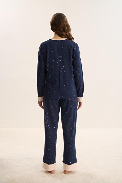 Sevim Set de pijamale cu mânecă lungă bleumarin pentru femei - C9T3N0O61