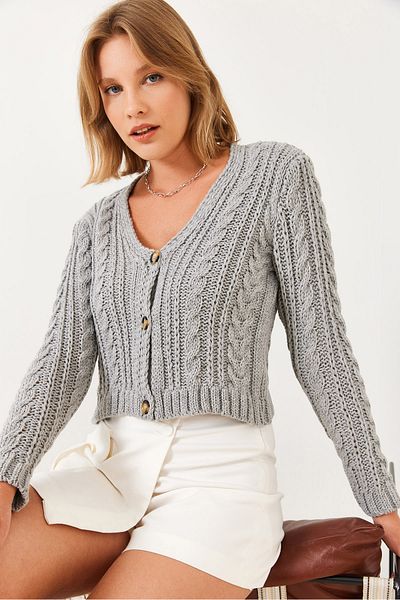 Bianco Lucci Damen-Strickjacke mit V-Ausschnitt und geflochtenem Haar 20246853