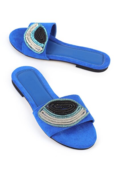 ShoeTek Saks Сині замшеві жіночі капці - з камінцями