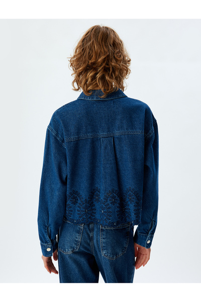 Koton KT - Klasszikus gallérral hímzett farmer ingkabát