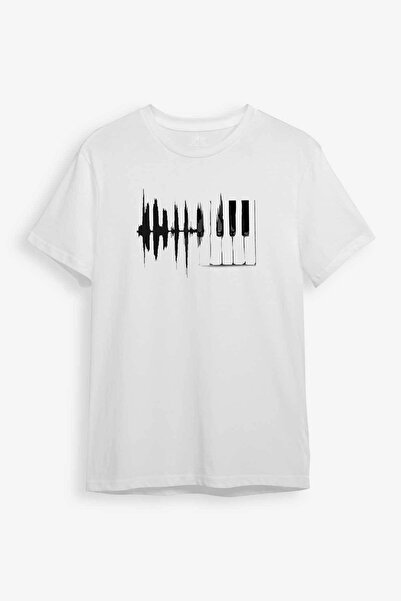 BAND Piyano Temalı Beyaz Unisex Tişört