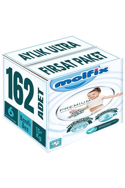 Molfix Premium Baby Diaper Size: 6 (15 kg) Extra Large 162 Pieces Monthly Ultra Opportunity Package