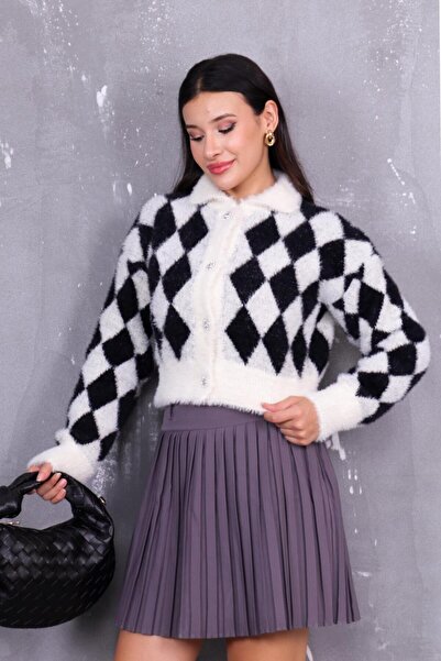 ZEYWEAR Baklava Pattern Crop Cardigan