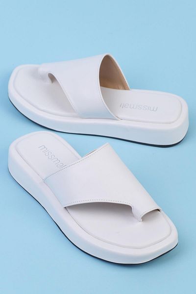 ShoeTek White Leather Marivya Women's Slippers - Flip Flops