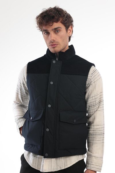 Danger Men's Velvet Detailed Puffer Vest Navy Blue
