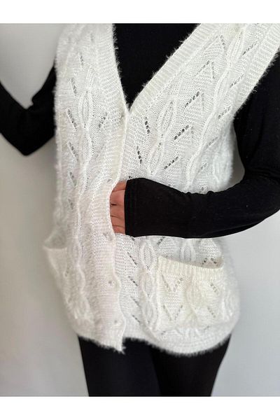Çeyizcim Knitwear Soft Knitted Vest with Buttoned Pocket Detail