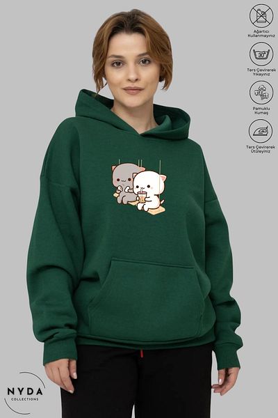 Nyda Collections Βαμβακερό Unisex Φούτερ με κουκούλα Oversize - Μακρυμάνικο, εμπριμέ