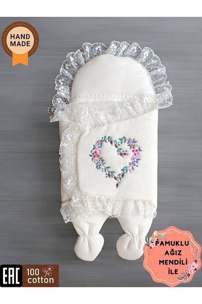 Tomuycuk Baby Girl Quilted Sleeping Bag - Lace and Floral Embroidery, Footed Outer Swaddle