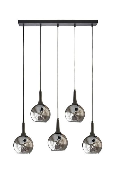 Modavize Fred Modern 5-Piece Chandelier - Black Smoke Glass Pendant Lamp Dining Table Top Living Room Decorative Row