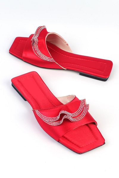 ShoeTek Papuci de damă Kathleen Red Satin Stone
