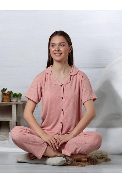 Sude Polka Dot Front Buttoned Pajama Set - Bamboo