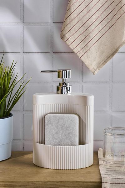 Perotti Montana White Acrylic Kitchen Oval Liquid Soap Dispenser with Sponge Chamber Mix 540ml