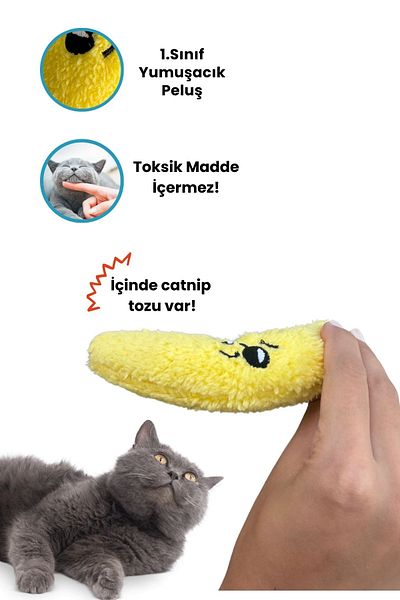 Miyav Yellow Plush Banana Cat Toy - Cat Toys with Catnip and Herb