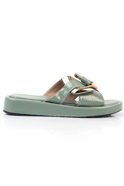ShoeTek Papuci de damă din piele cu cataramă verde mentă - Reveka