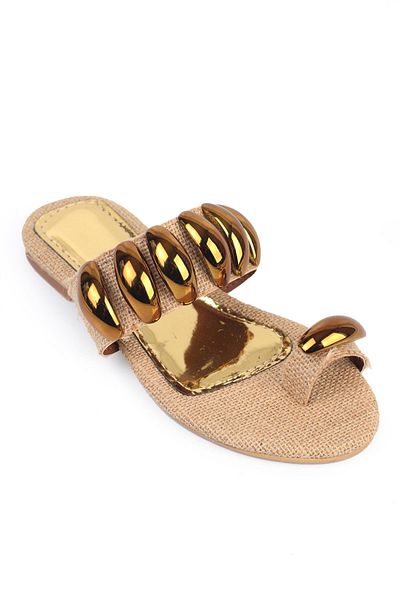 ShoeTek Papuci de damă Saldinya bej - Flip Flops Stoned cu bandă de paie