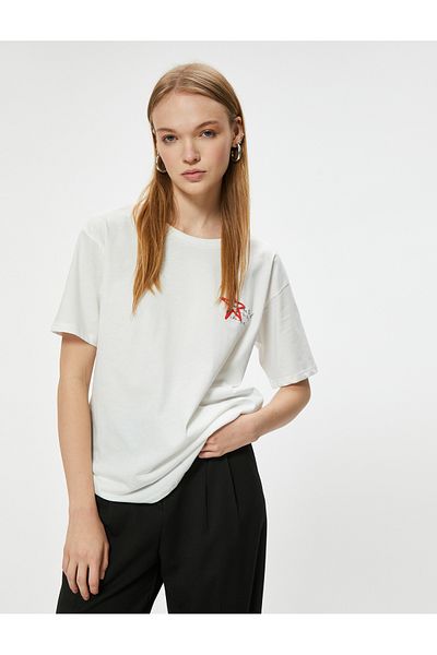 Koton Cotton Relax Fit T-Shirt - Crew Neck, Back Printed, Short Sleeve
