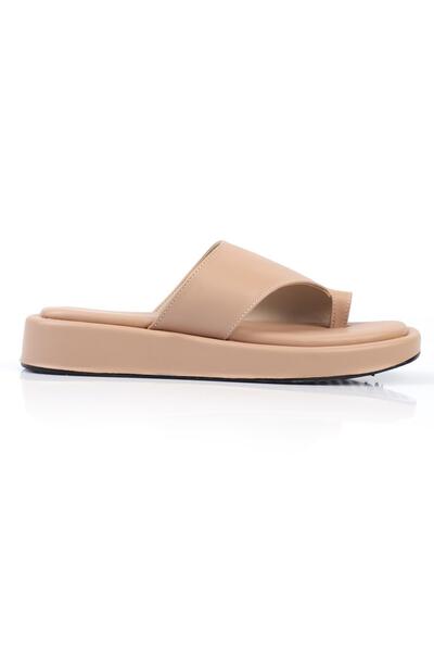 ShoeTek Marivya Nude Leather Women's Slippers - Flip Flops