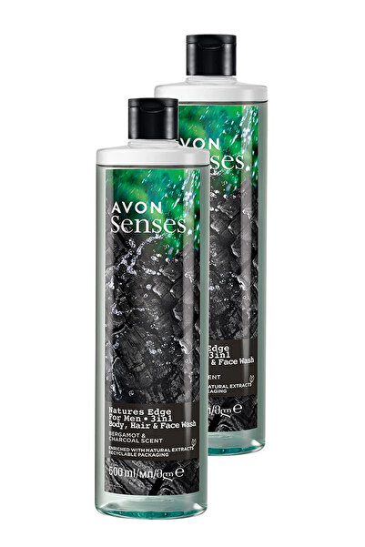 AVON Senses Natures Edge Erkekler için Saç Vücut ve Yüz Yıkama 500 Ml. İkili Set
