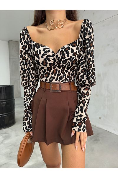 BİKELİFE Bluză Glop cu imprimeu leopard de damă