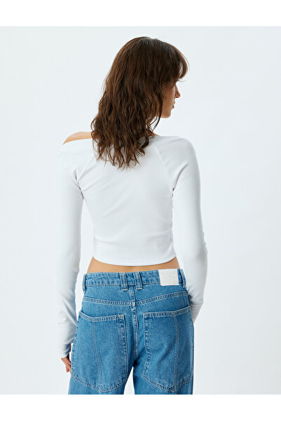 Koton Tricou crop asimetric cu umăr deschis - mânecă lungă, croială subțire, bumbac