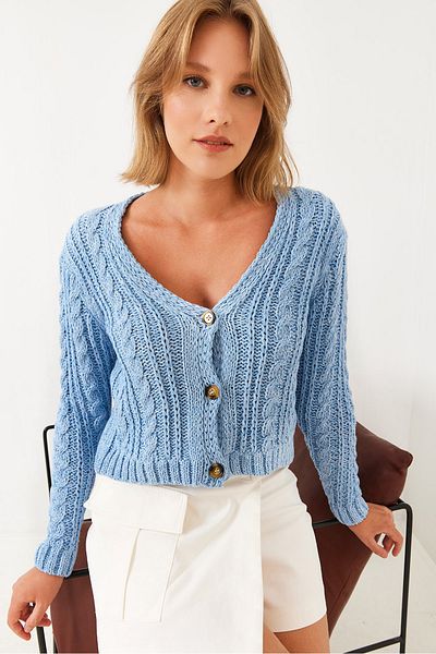 Bianco Lucci Damen-Strickjacke mit V-Ausschnitt und geflochtenem Haar 20246853