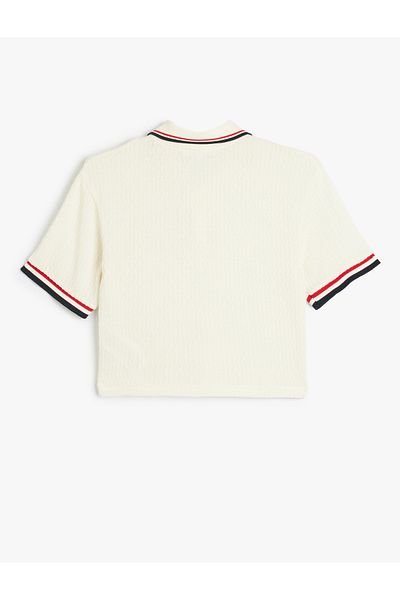 Koton Textured Short Sleeve Polo Neck T-Shirt - Piping and Buttoned