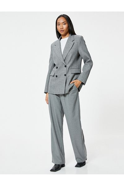 Koton Covered Pocket Detailed Textured Double Breasted Blazer Jacket