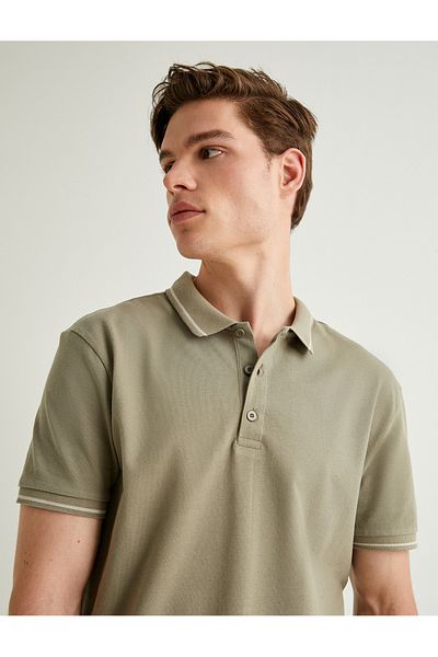 Koton Βαμβακερό Slim Fit Polo T-Shirt - Λεπτομέρεια με κοντό μανίκι και ρίγες