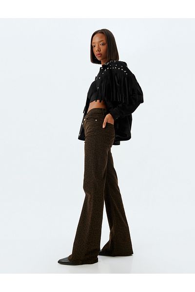 Koton Leopard Trousers Spanish Leg High Waist Slim Fit Buttoned - Flare Jeans