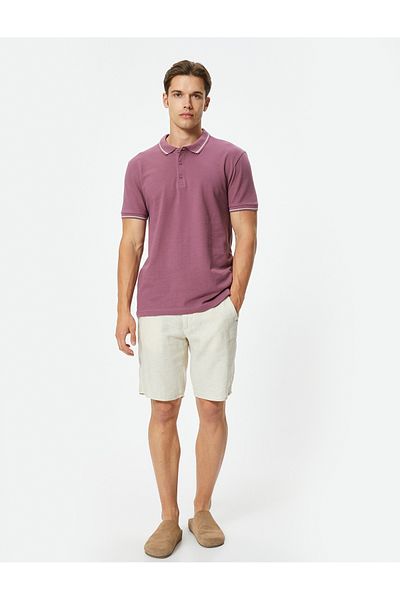 Koton Βαμβακερό Slim Fit Polo T-Shirt - Λεπτομέρεια με κοντό μανίκι και ρίγες