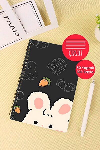 Anime Marketi دفتر مدرسي على شكل أرنب حلو مقاس A5 مكون من 50 ورقة و100 صفحة -...