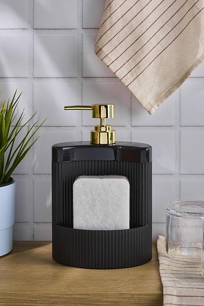 Perotti Montana Black Acrylic Kitchen Oval Liquid Soap Dispenser with Sponge Chamber Mix 540ml