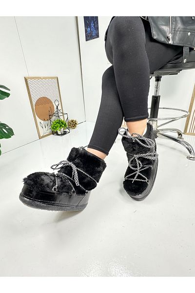 Nstil Schwarze Damen-Schneestiefel – Schafsfell, bequemes Futter, dicke Sohle 327
