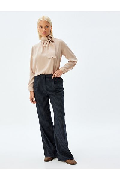 Koton Scarf Collar Satin Shirt Long Sleeve Aerobin Fabric