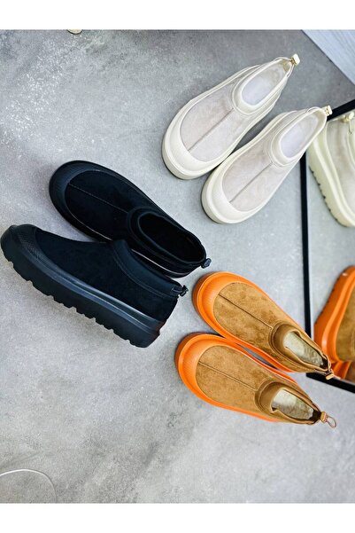 DUXAL SHOES Paula Mini Taba Süet Yarım Bot İçi Tüylü Düz Taban Kadın Ayakkabı