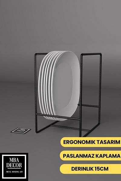 mba decor metal bending art Черен метален органайзер за чинии - ергономичен кухненски органайзер от неръждаема стомана