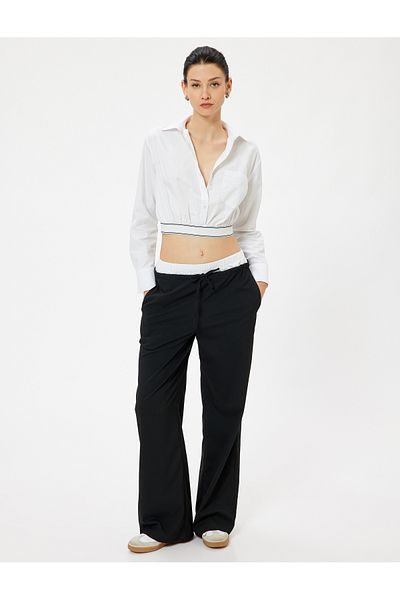Koton Πουκάμισο Poplin Crop - Ελαστική μέση, μακρυμάνικο και λεπτομέρεια τσέπης